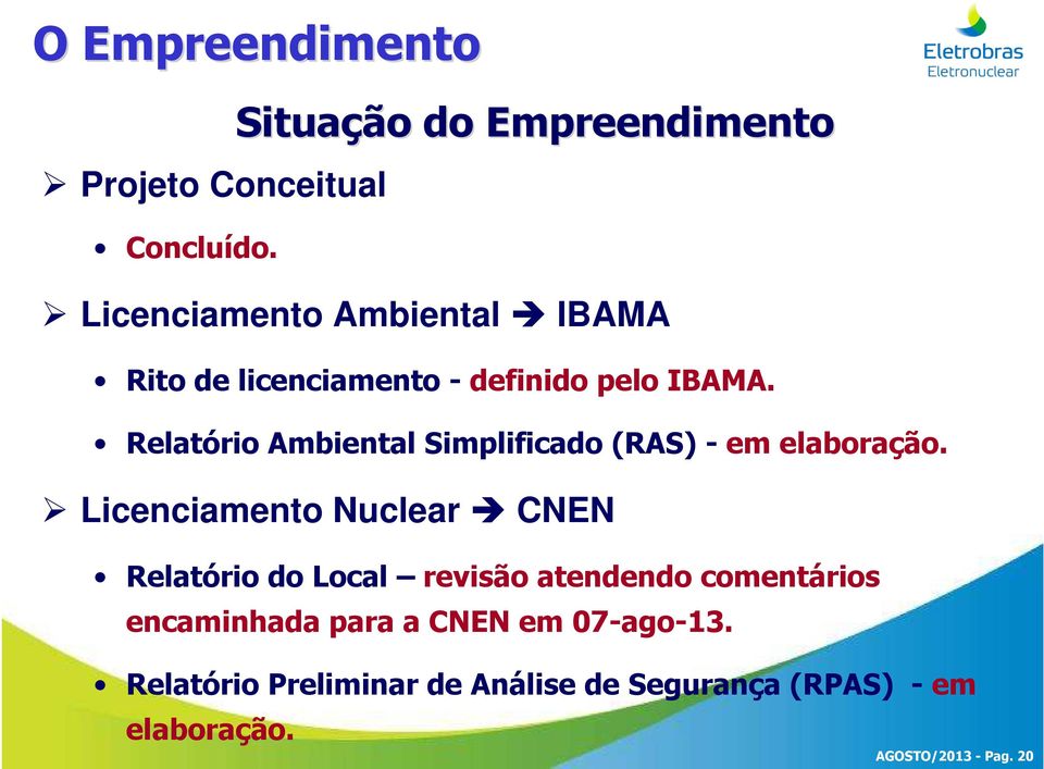 Relatório Ambiental Simplificado (RAS) - em elaboração.