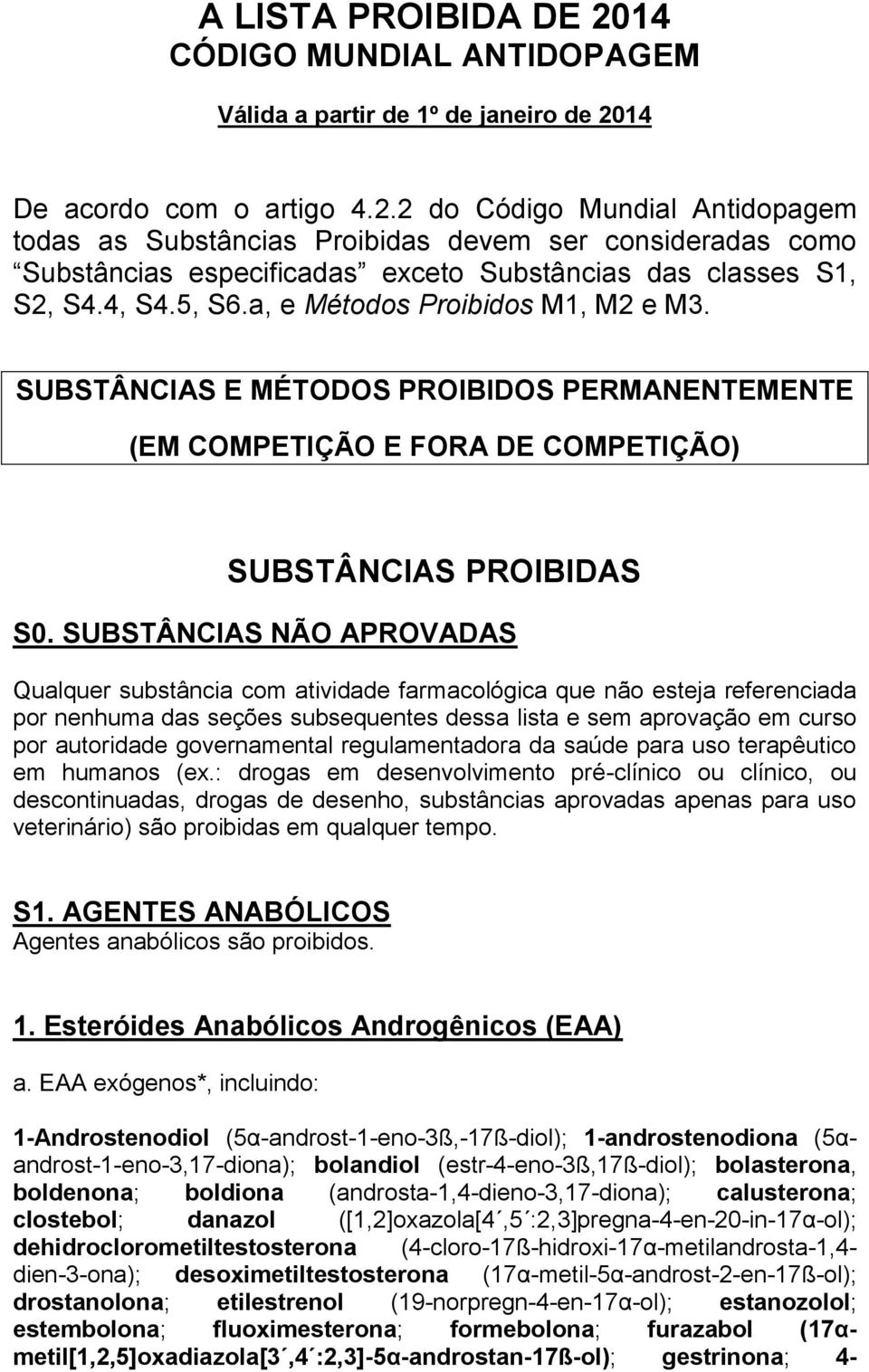 SUBSTÂNCIAS NÃO APROVADAS Qualquer substância com atividade farmacológica que não esteja referenciada por nenhuma das seções subsequentes dessa lista e sem aprovação em curso por autoridade