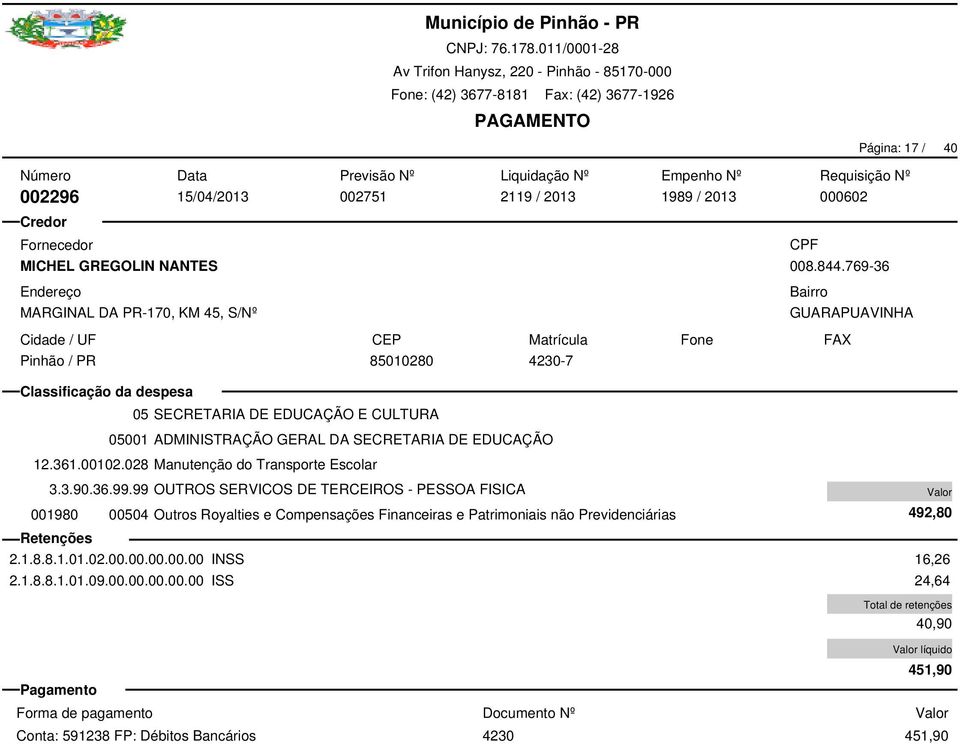 769-36 GUARAPUAVINHA 001980 00504 Outros Royalties e Compensações Financeiras e