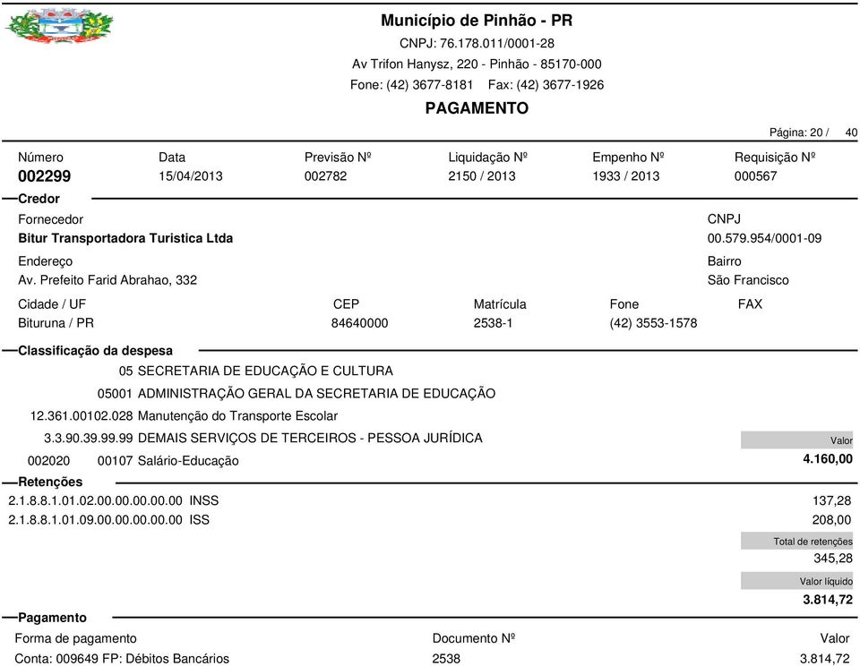 Prefeito Farid Abrahao, 332 Bituruna / PR CNPJ São Francisco 84640000 2538-1 (42) 3553-1578 00.579.