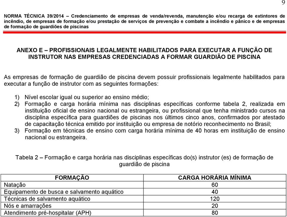 disciplinas específicas conforme tabela 2, realizada em instituição oficial de ensino nacional ou estrangeira, ou profissional que tenha ministrado cursos na disciplina específica para guardiões de