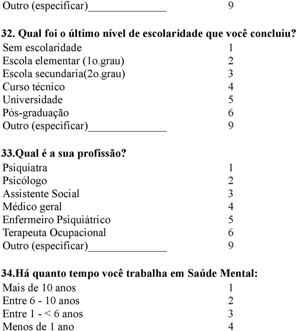 grau) Curso técnico Universidade Pós-graduação Outro (especificar).qual é a sua profissão?