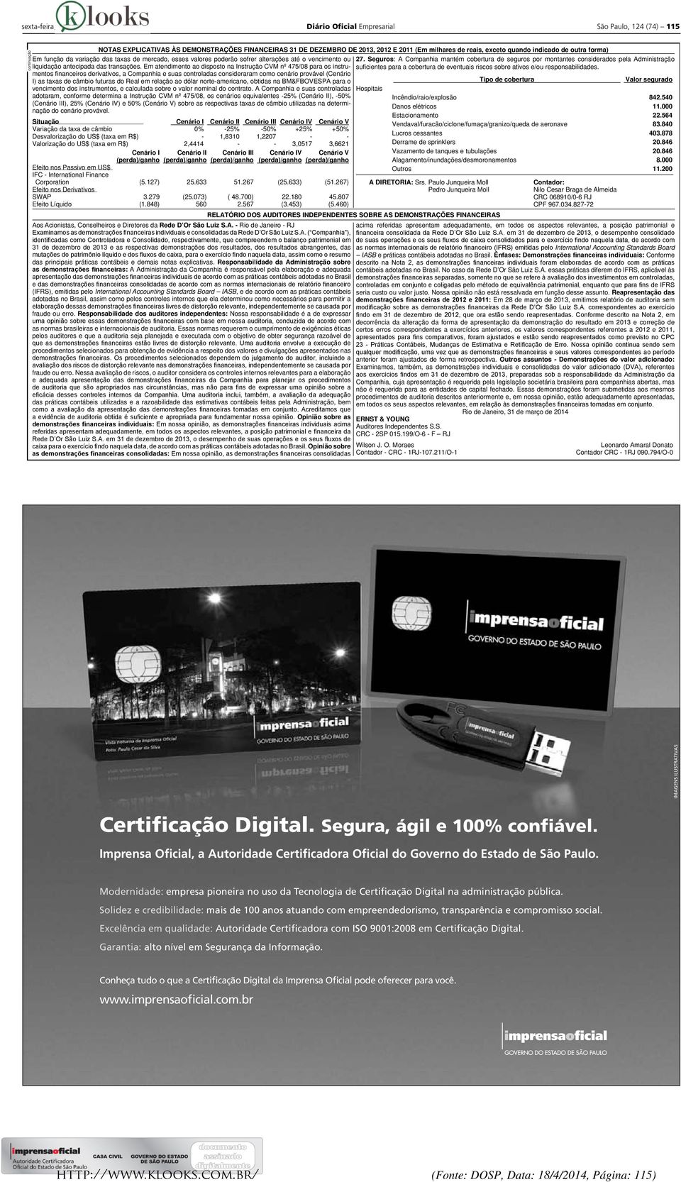 Em atendimento ao disposto na Instrução CVM nº 475/08 para os instrumentos suficientes para a cobertura de eventuais riscos sobre ativos e/ou responsabilidades.