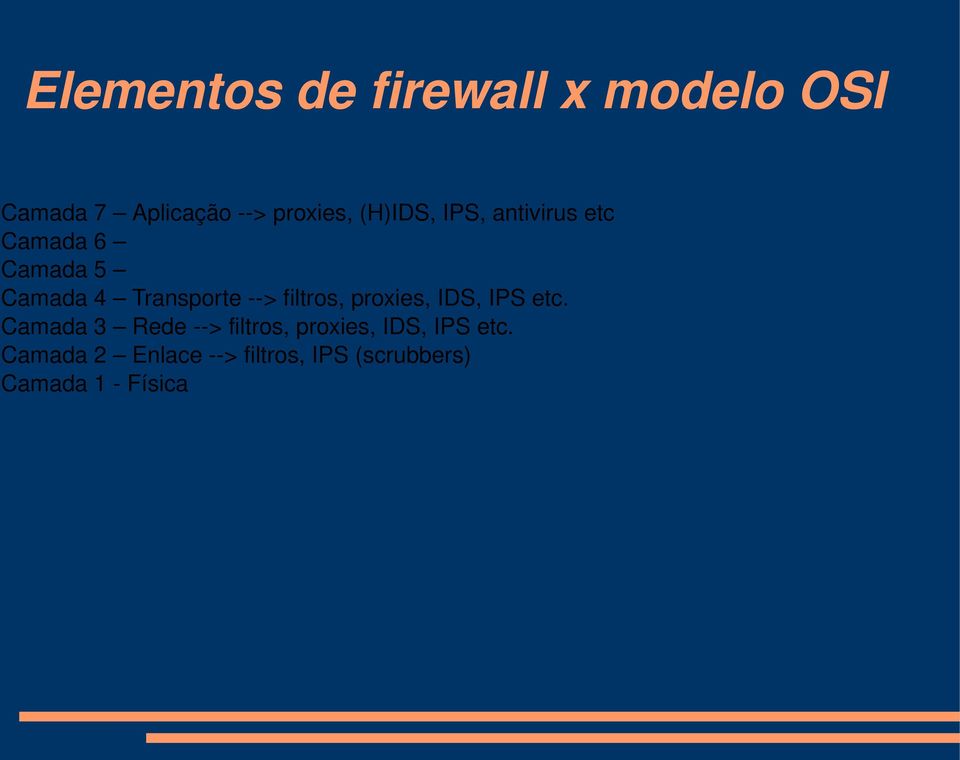 filtros, proxies, IDS, IPS etc.