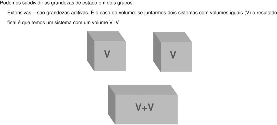 É o caso do volume: se juntarmos dois sistemas com