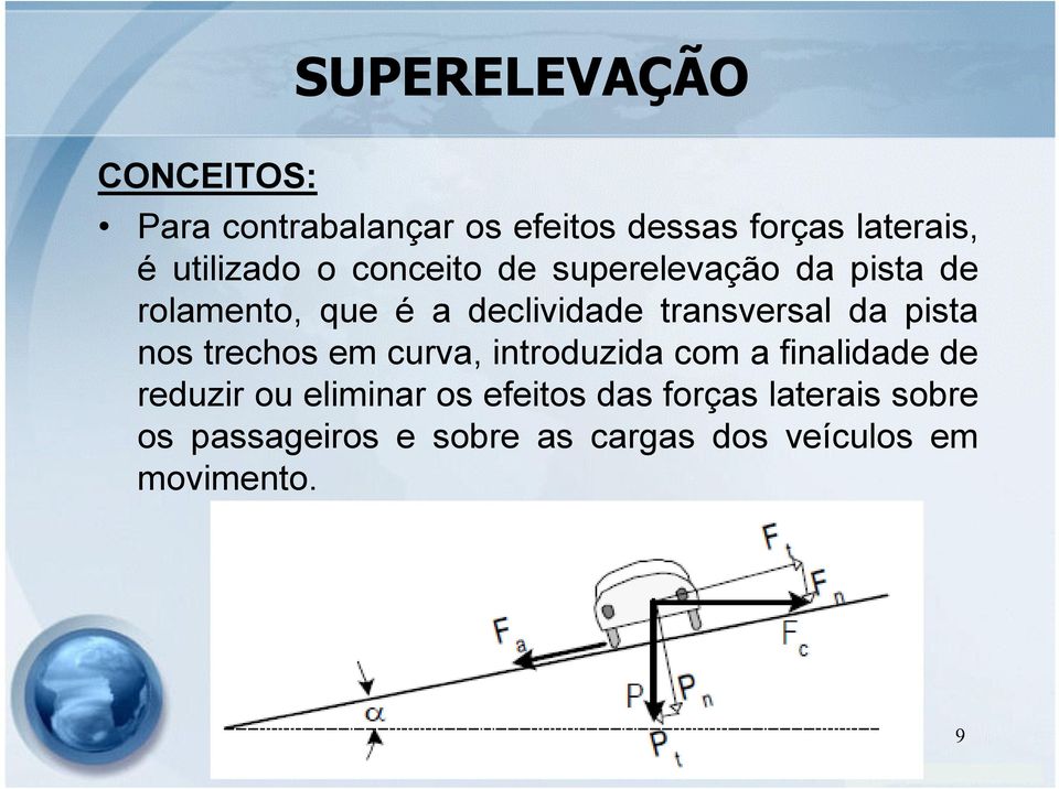 transversal da pista nos trechos em curva, introduzida com a finalidade de reduzir ou