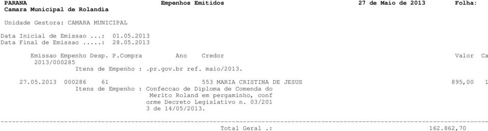 do Merito Roland em pergaminho, conf orme Decreto Legislativo n. 03/201 3 de 14/05/2013.