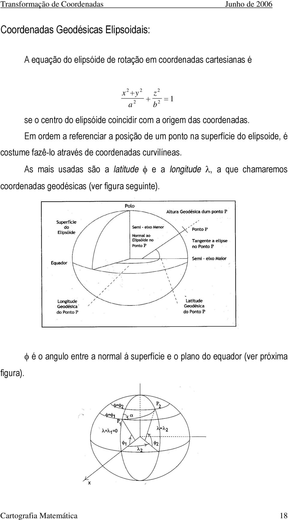 Em ordem a referenciar a posição de um ponto na superfície do elipsoide, é costume faê-lo através de coordenadas curvilíneas.