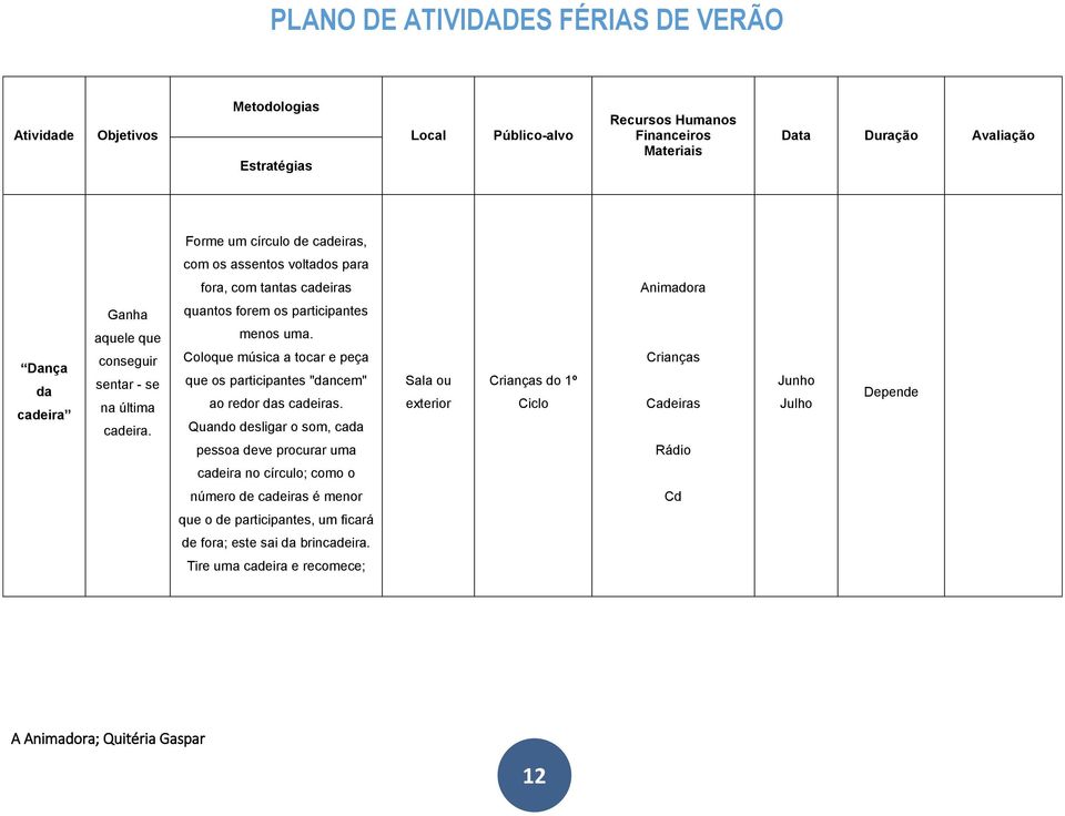 Coloque música a tocar e peça que os participantes "dancem" ao redor das cadeiras.