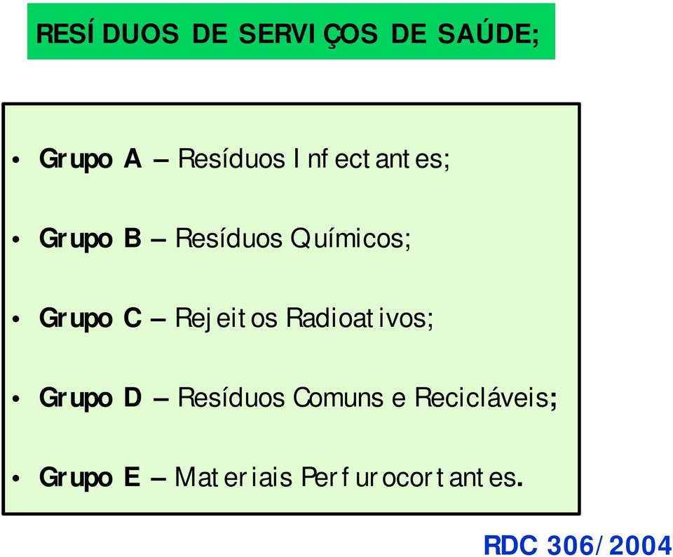 Rejeitos Radioativos; Grupo D Resíduos Comuns e