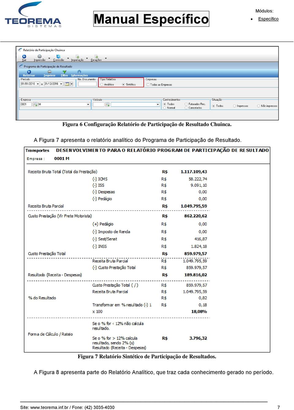 Figura 7 Relatório Sintético de Participação de Resultados.