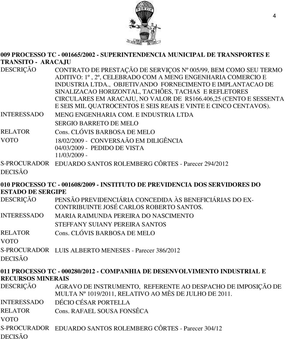 406,25 (CENTO E SESSENTA E SEIS MIL QUATROCENTOS E SEIS REAIS E VINTE E CINCO CENTAVOS). INTERESSADO MENG ENGENHARIA COM.