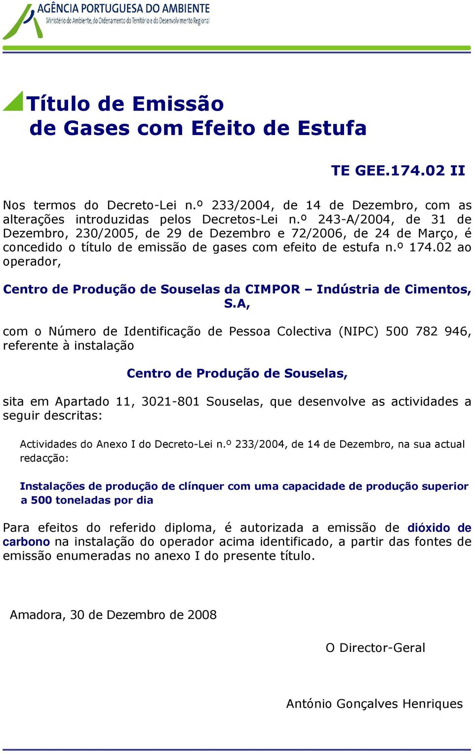 02 ao operador, Centro de Produção de Souselas da CIMPOR Indústria de Cimentos, S.