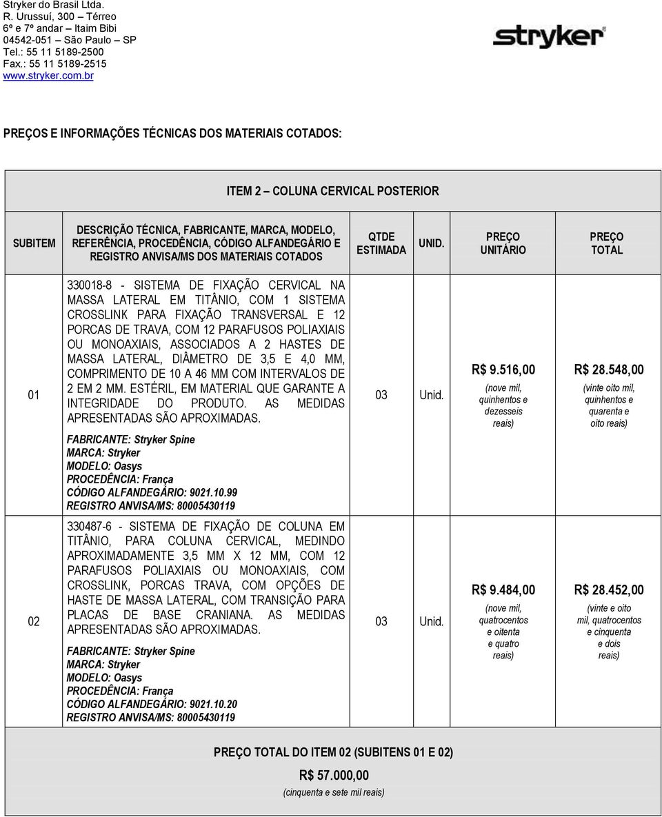 ESTÉRIL, EM MATERIAL QUE GARANTE A INTEGRIDADE DO PRODUTO. AS MEDIDAS APRESENTADAS SÃO APROXIMADAS. MODELO: Oasys CÓDIGO ALFANDEGÁRIO: 9021.10.99 REGISTRO ANVISA/MS: 800054319 03 Unid. R$ 9.