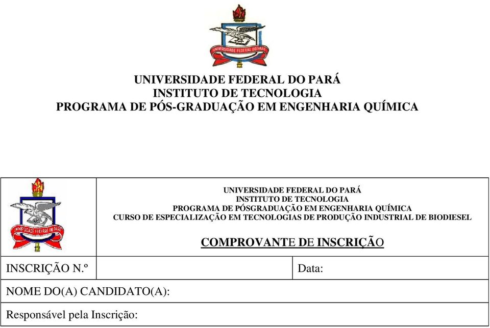 PRODUÇÃO INDUSTRIAL DE BIODIESEL COMPROVANTE DE INSCRIÇÃO