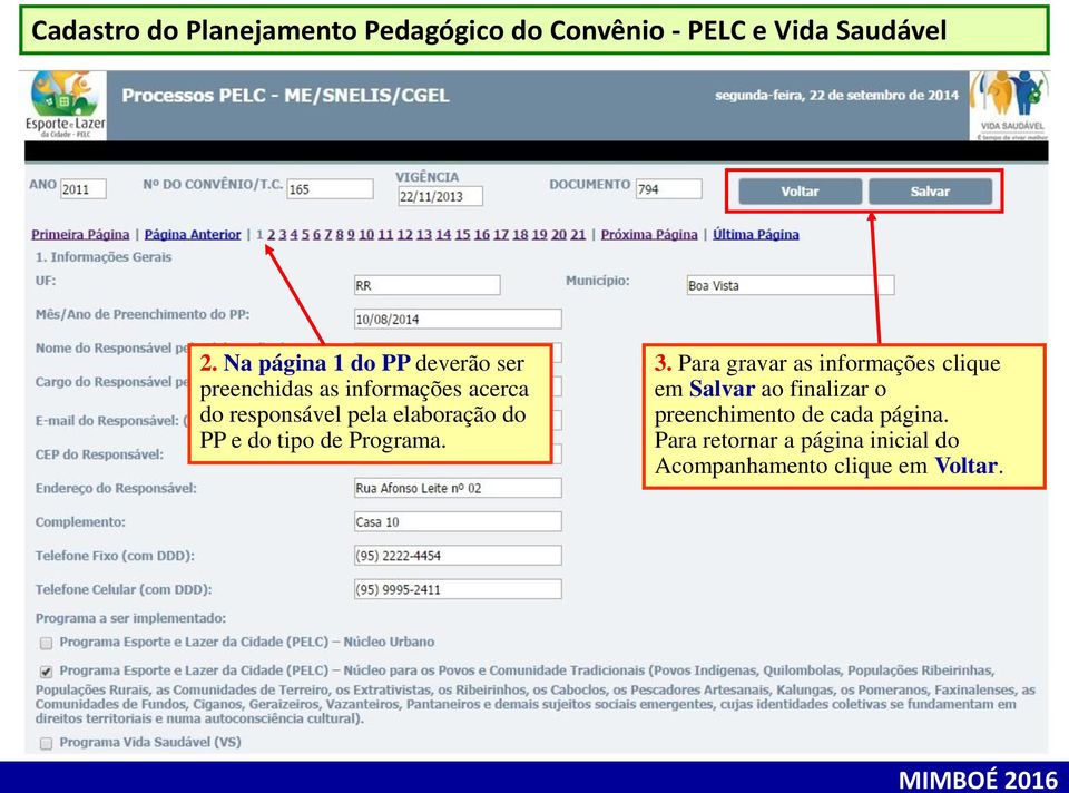 Na página 1 do PP deverão ser preenchidas as informações acerca do responsável pela elaboração do PP e do