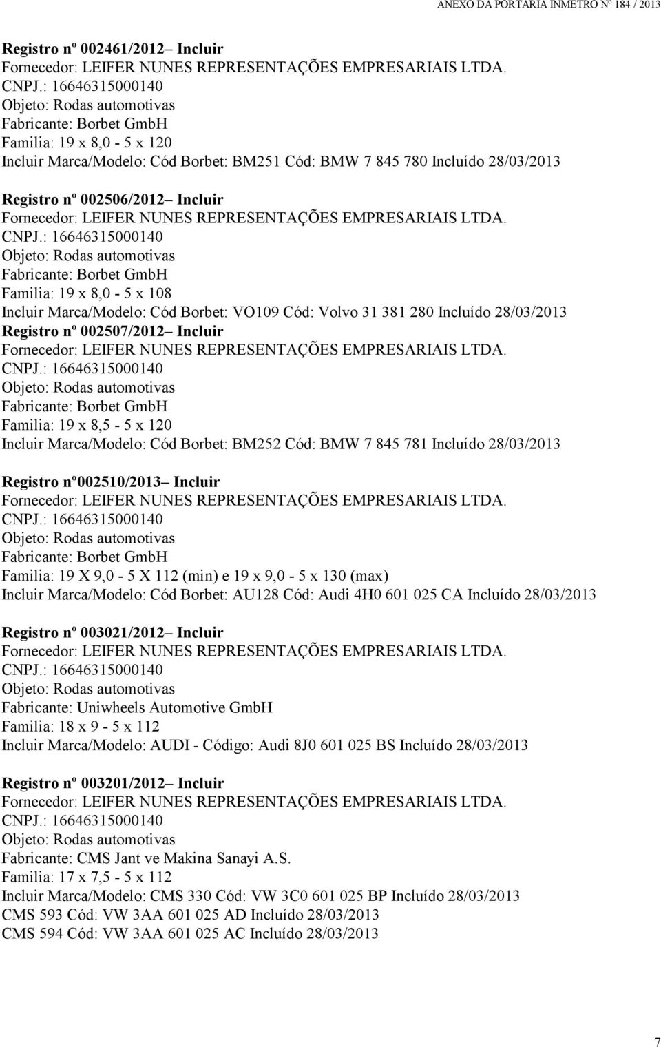 Incluir Fornecedor: LEIFER NUNES REPRESENTAÇÕES EMPRESARIAIS LTDA. CNPJ.