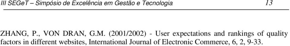 (2001/2002) - User expectations and rankings of quality