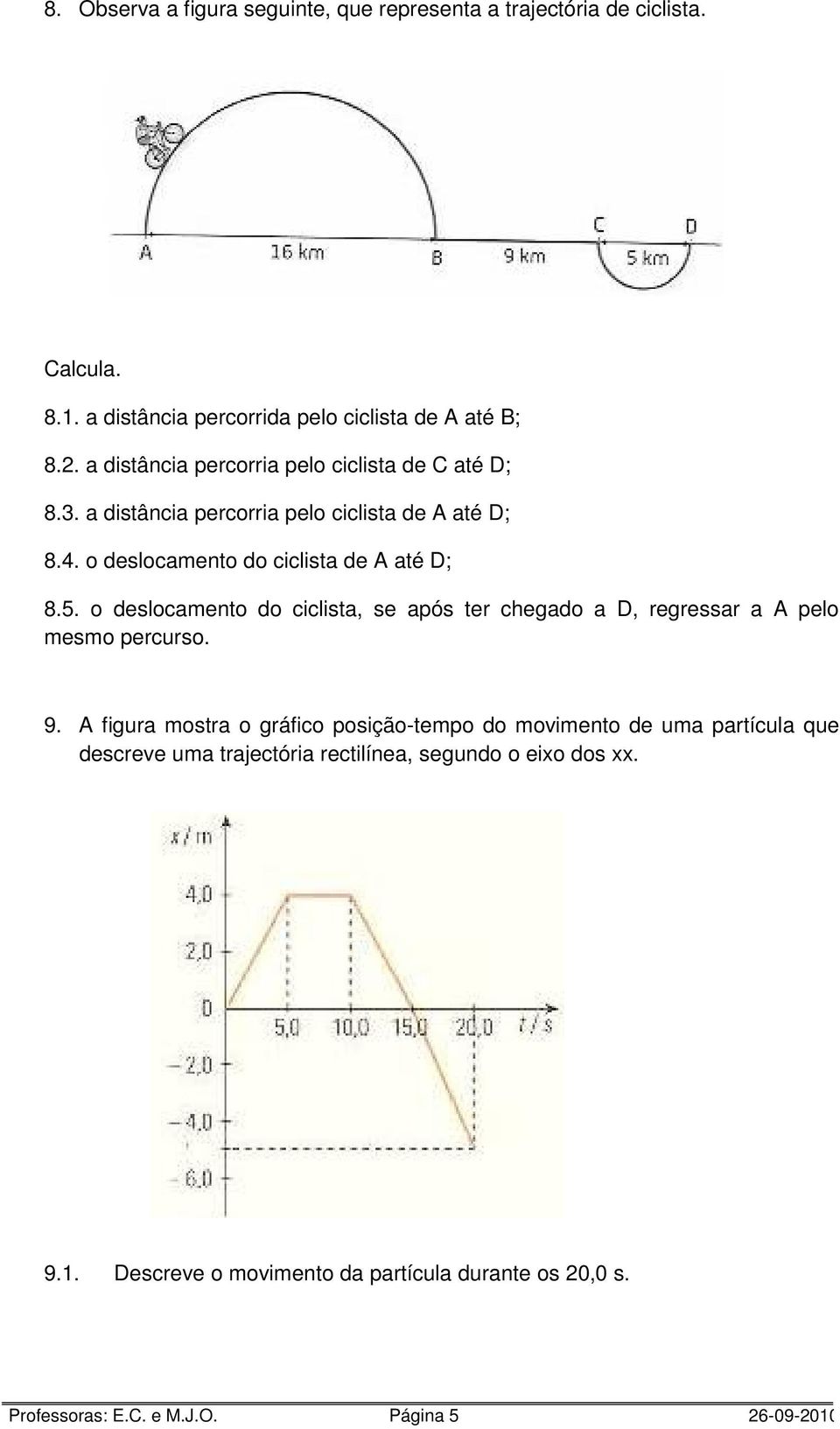 o deslocamento do ciclista, se após ter chegado a D, regressar a A pelo mesmo percurso. 9.