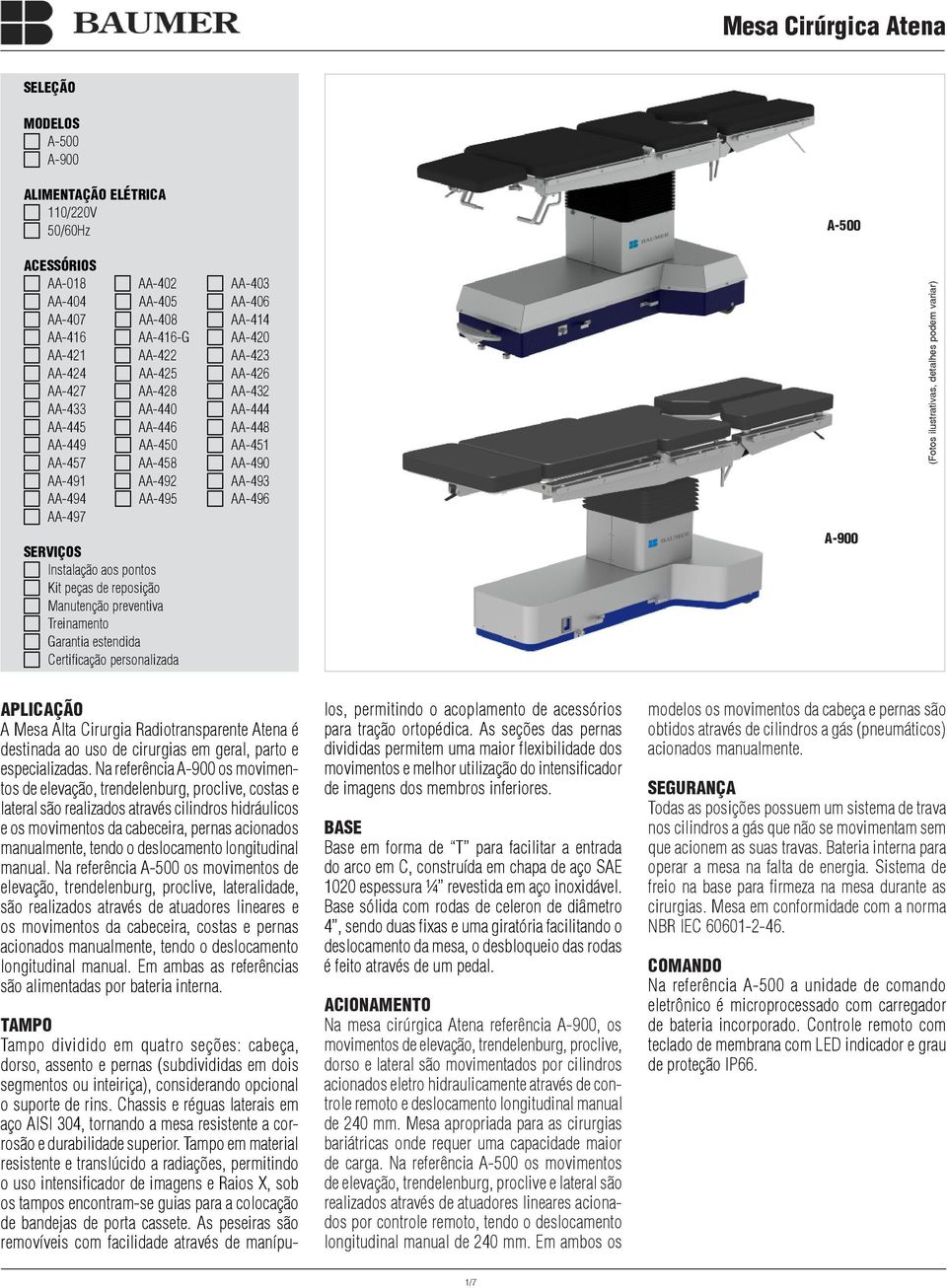 reposição Manutenção preventiva Treinamento Garantia estendida Certificação personalizada (Fotos ilustrativas, detalhes podem variar) APLICAÇÃO A Mesa Alta Cirurgia Radiotransparente Atena é