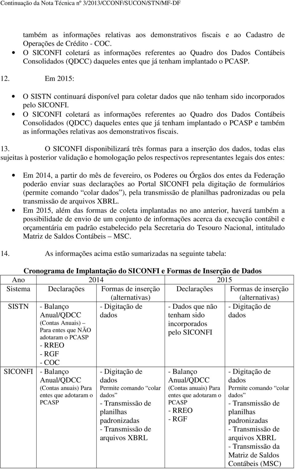 Em 2015: O SISTN continuará disponível para coletar dados que não tenham sido incorporados pelo SICONFI.