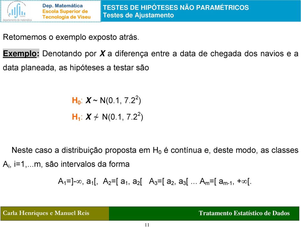 a testar são H 0 : X ~ N(0.1, 7.