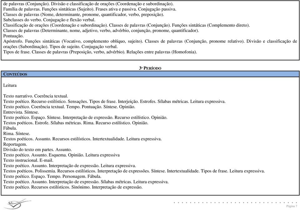 Classes de palavras (Conjunção). Funções sintáticas (Complemento direto). Classes de palavras (Determinante, nome, adjetivo, verbo, advérbio, conjunção, pronome, quantificador). Pontuação. Apóstrofo.