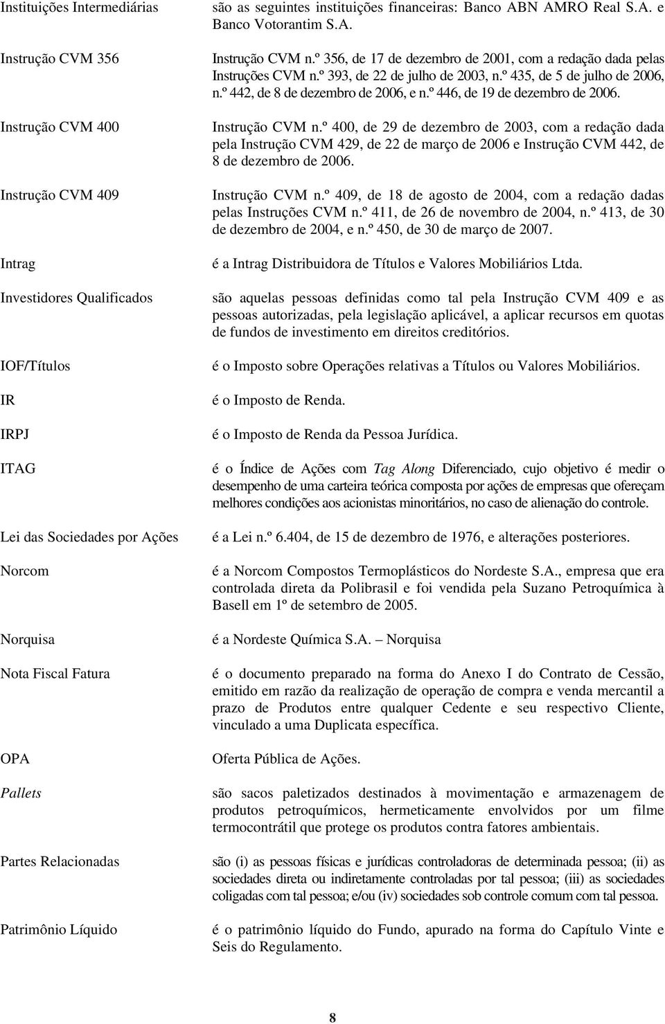 º 356, de 17 de dezembro de 2001, com a redação dada pelas Instruções CVM n.º 393, de 22 de julho de 2003, n.º 435, de 5 de julho de 2006, n.º 442, de 8 de dezembro de 2006, e n.