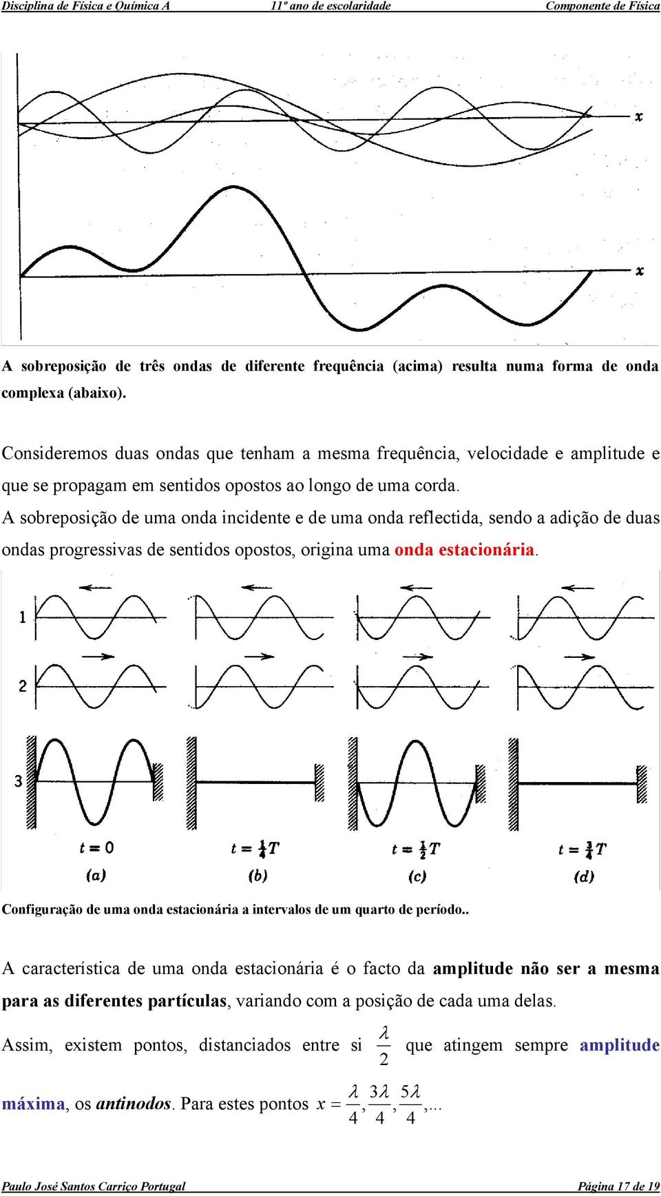 A sobreposição de uma onda incidente e de uma onda reflectida, sendo a adição de duas ondas progressivas de sentidos opostos, origina uma onda estacionária.