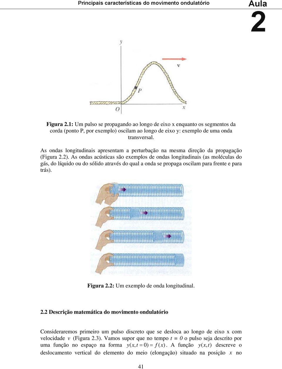 As ondas acústicas são exemplos de ondas longitudinais (as moléculas do gás, do líquido ou do sólido através do qual a onda se propaga oscilam para frente e para trás). Figura.