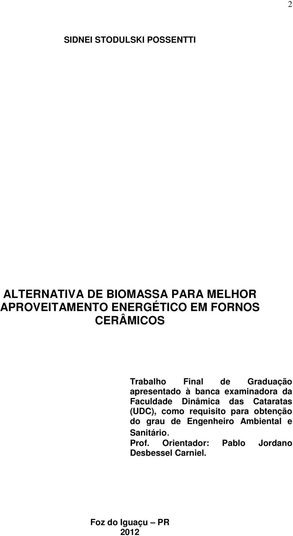 examinadora da Faculdade Dinâmica das Cataratas (UDC), como requisito para obtenção do