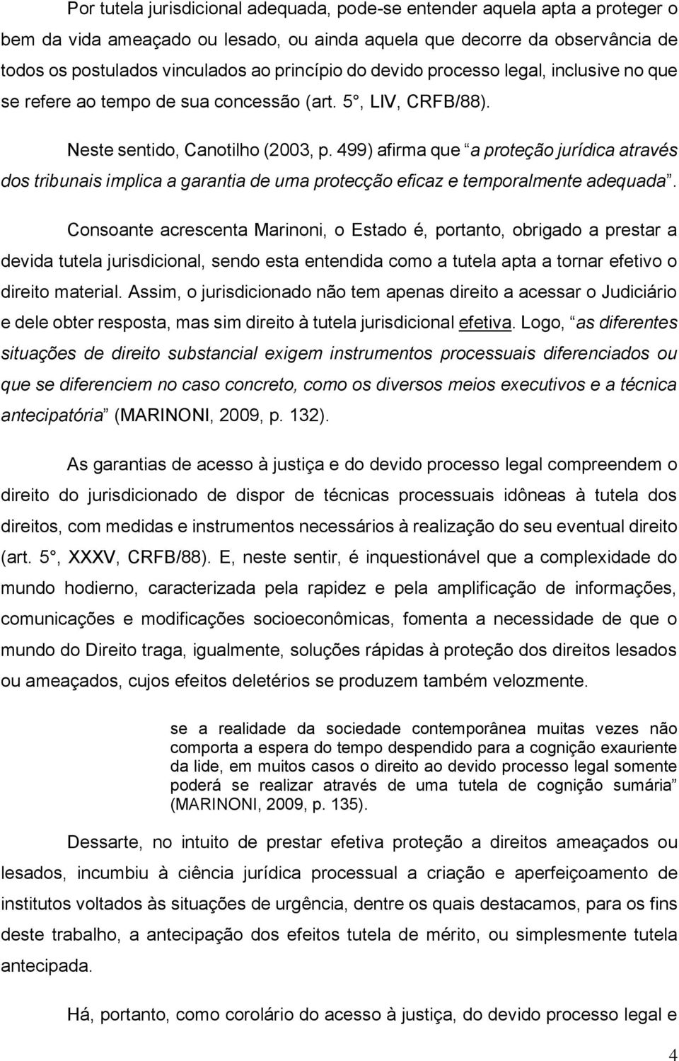 499) afirma que a proteção jurídica através dos tribunais implica a garantia de uma protecção eficaz e temporalmente adequada.