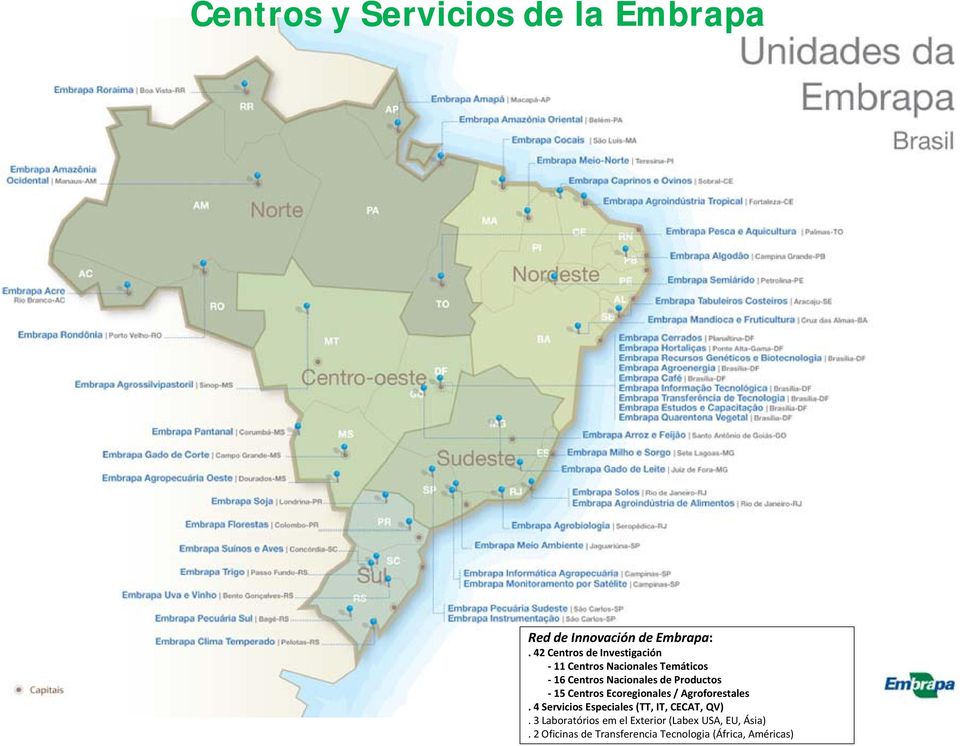 15 Centros Ecoregionales / Agroforestales. 4 Servicios Especiales (TT, IT, CECAT, QV).