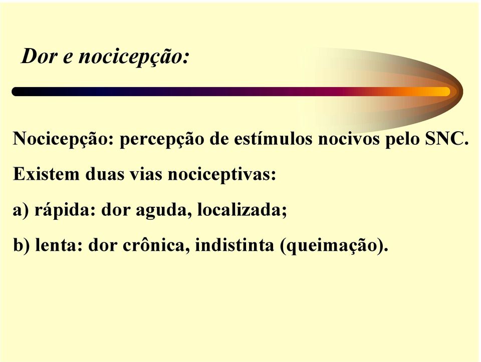 Existem duas vias nociceptivas: a) rápida: