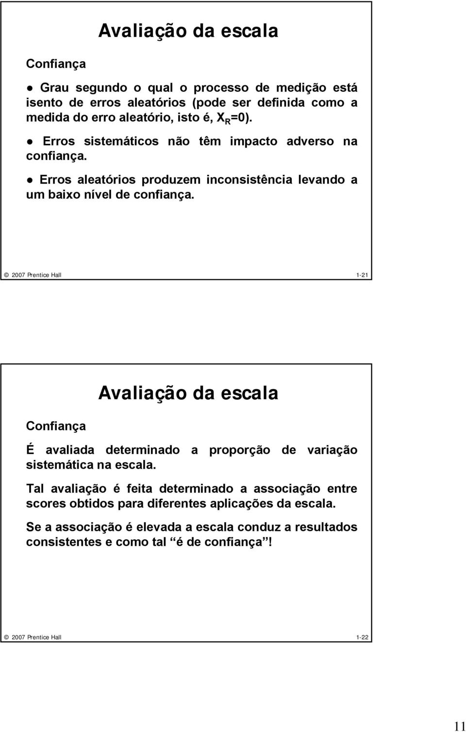 1-21 Avaliação da escala Confiança É avaliada determinado a proporção de variação sistemática na escala.