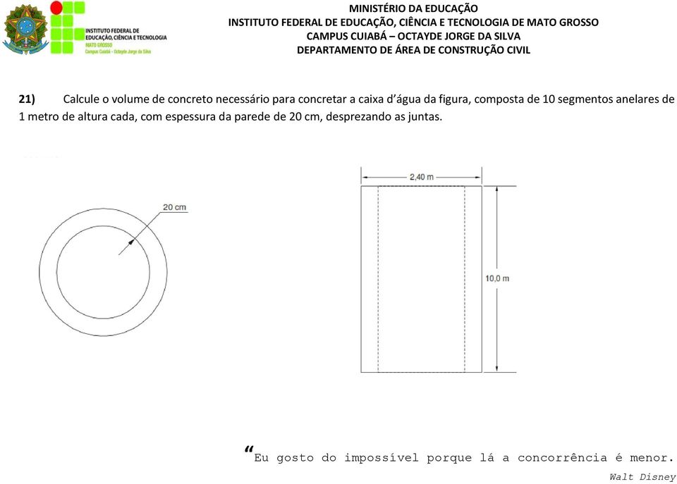 altura cada, com espessura da parede de 20 cm, desprezando as