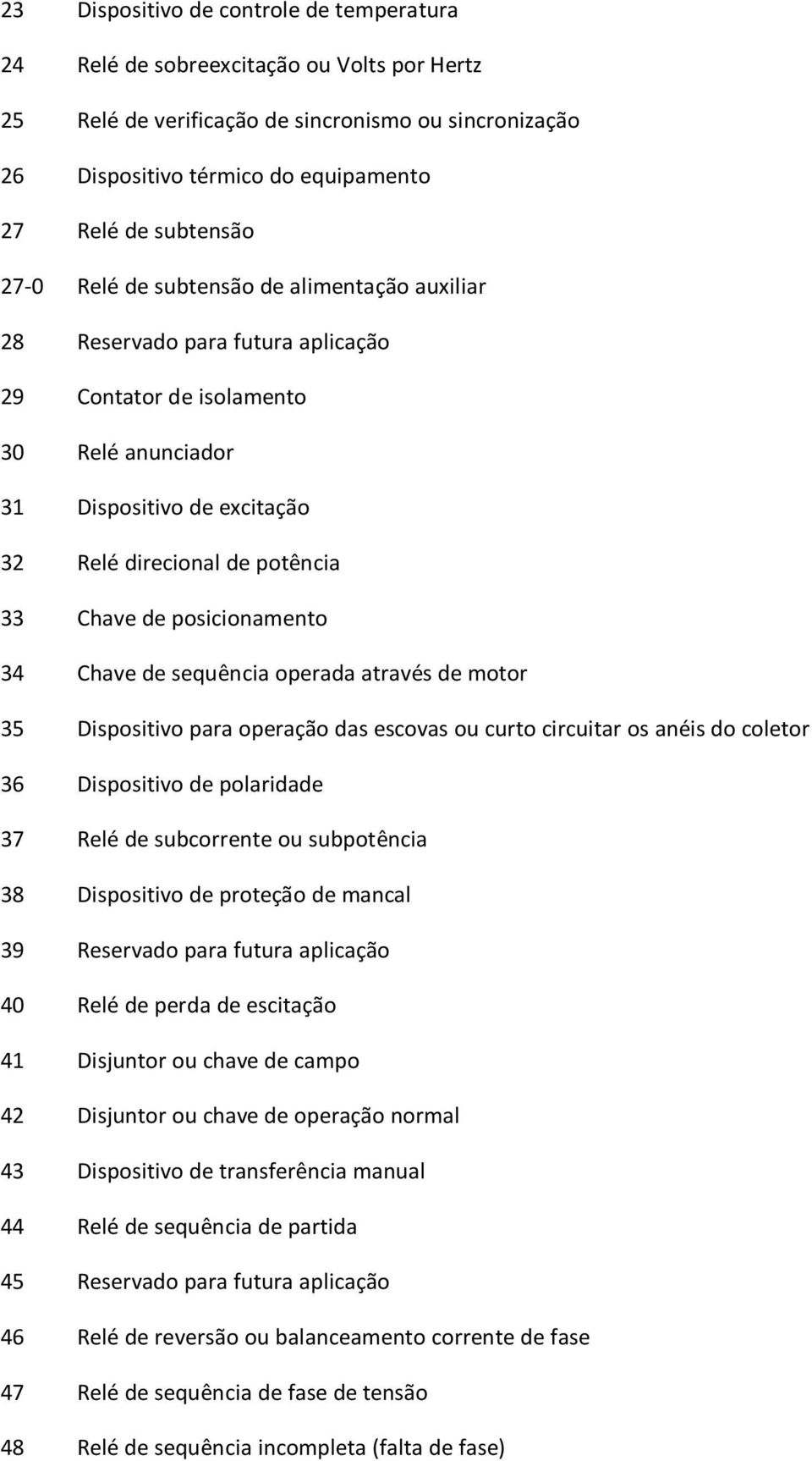 Chave de posicionamento 34 Chave de sequência operada através de motor 35 Dispositivo para operação das escovas ou curto circuitar os anéis do coletor 36 Dispositivo de polaridade 37 Relé de