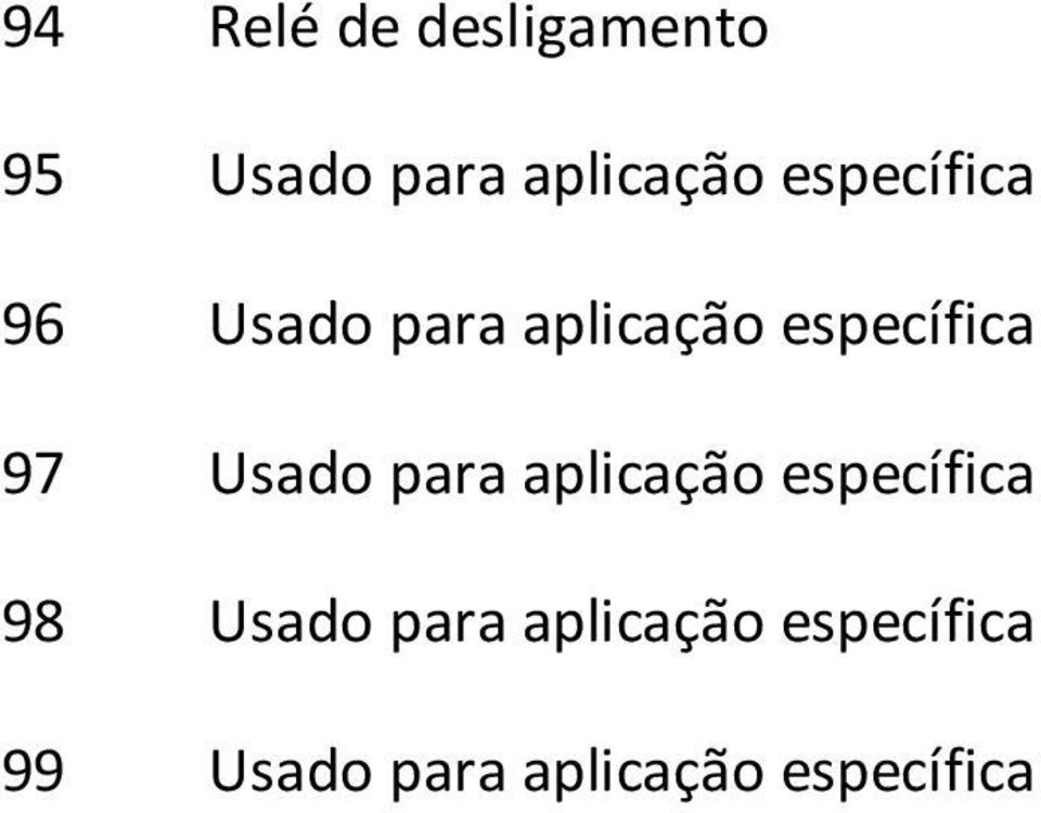 Usado para aplicação específica 98 Usado para