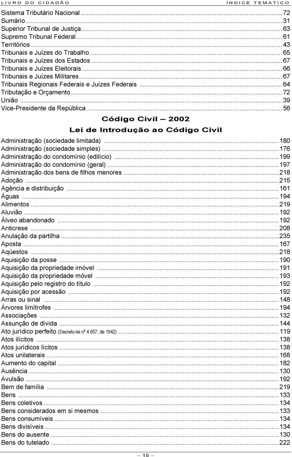 ..39 Vice-Presidente da República...56 Código Civil 2002 Lei de Introdução ao Código Civil Administração (sociedade limitada)...180 Administração (sociedade simples).