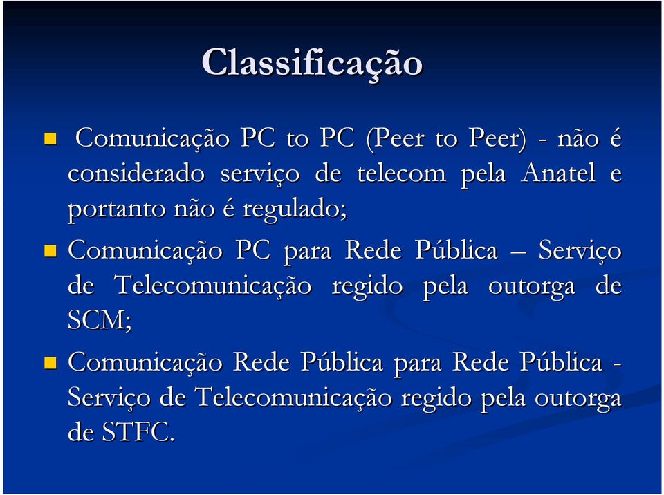 Pública P Serviço de Telecomunicação regido pela outorga de SCM; Comunicação Rede