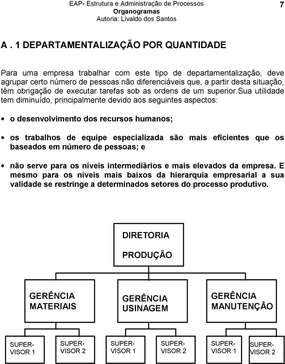 sua utilidade tem diminuído, principalmente devido aos seguintes aspectos: o desenvolvimento dos recursos humanos; os trabalhos de equipe especializada são mais eficientes que os baseados em número