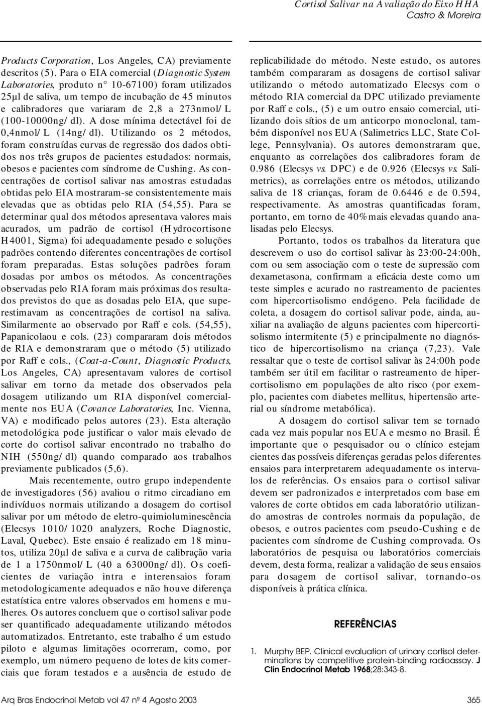 (100-10000ng/dl). A dose mínima detectável foi de 0,4nmol/L (14ng/dl).