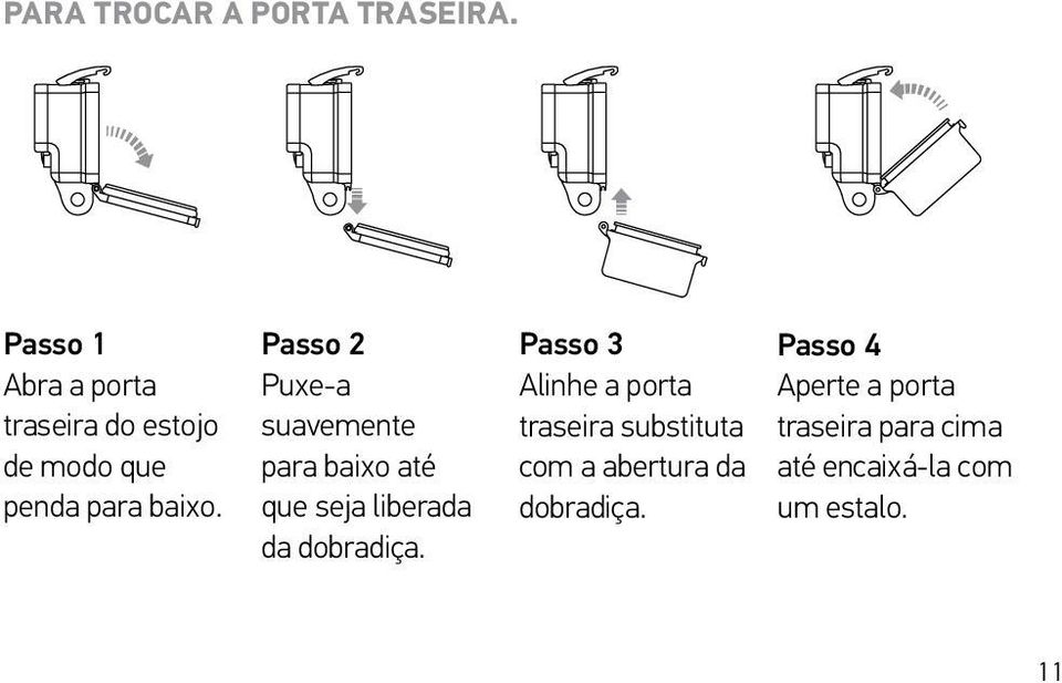 Passo 2 Puxe-a suavemente para baixo até que seja liberada da dobradiça.