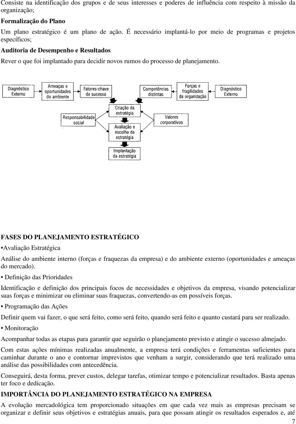 FASES DO PLANEJAMENTO ESTRATÉGICO Avaliação Estratégica Análise do ambiente interno (forças e fraquezas da empresa) e do ambiente externo (oportunidades e ameaças do mercado).