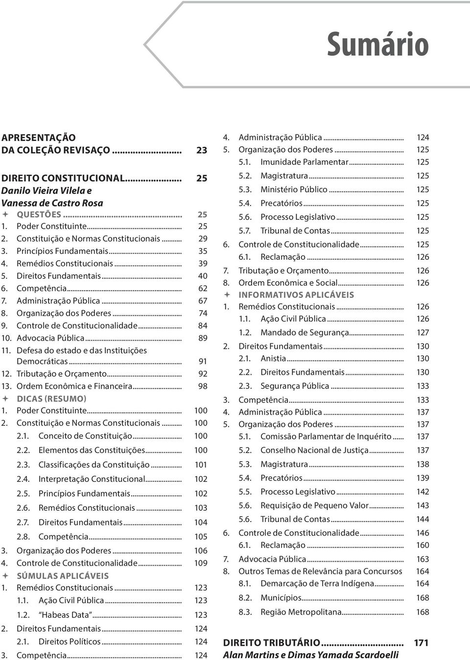 Organização dos Poderes... 74 9. Controle de Constitucionalidade... 84 10. Advocacia Pública... 89 11. Defesa do estado e das Instituições Democráticas... 91 12. Tributação e Orçamento... 92 13.