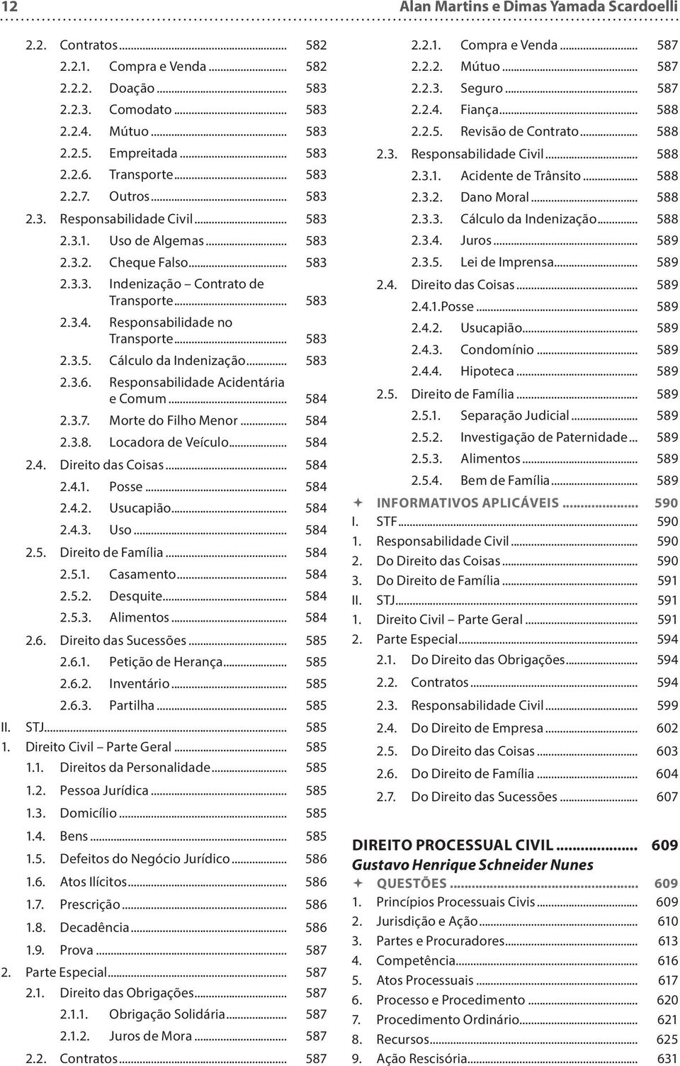 Responsabilidade no Transporte... 583 2.3.5. Cálculo da Indenização... 583 2.3.6. Responsabilidade Acidentária e Comum... 584 2.3.7. Morte do Filho Menor... 584 2.3.8. Locadora de Veículo... 584 2.4. Direito das Coisas.