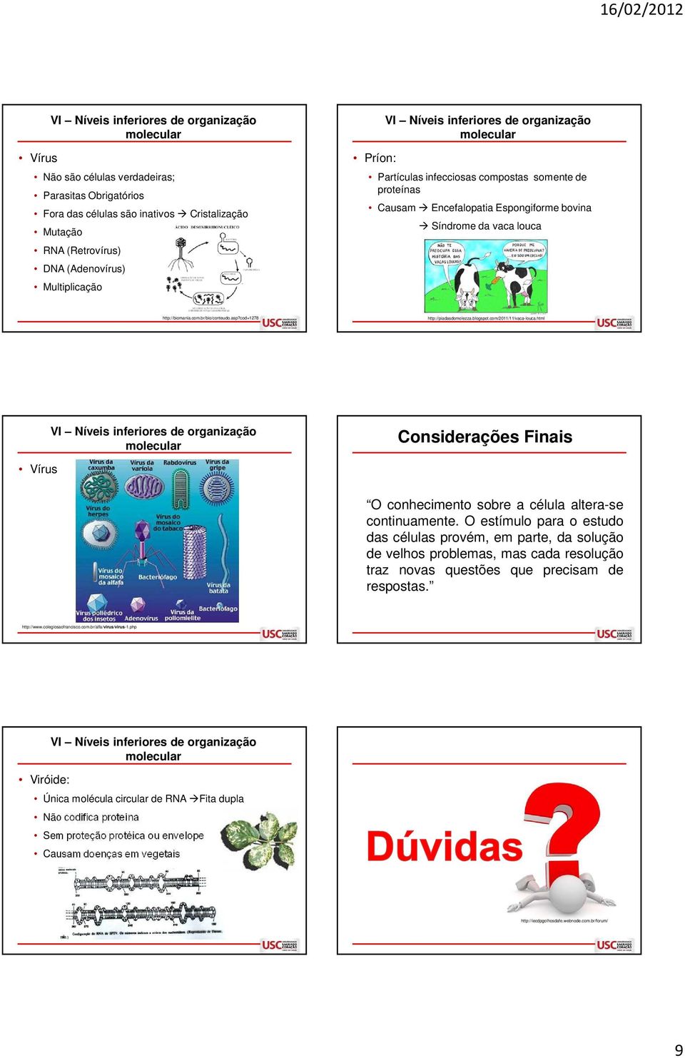 html Considerações Finais Vírus O conhecimento sobre a célula altera-se continuamente.