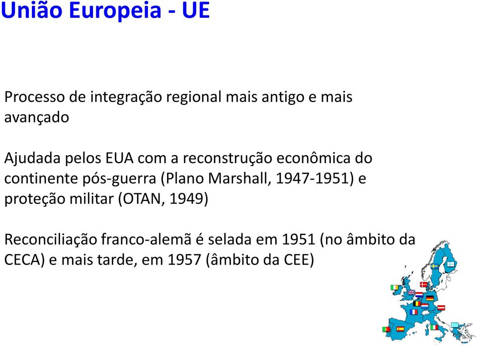 pós-guerra (Plano Marshall, 1947-1951) e proteção militar (OTAN, 1949)