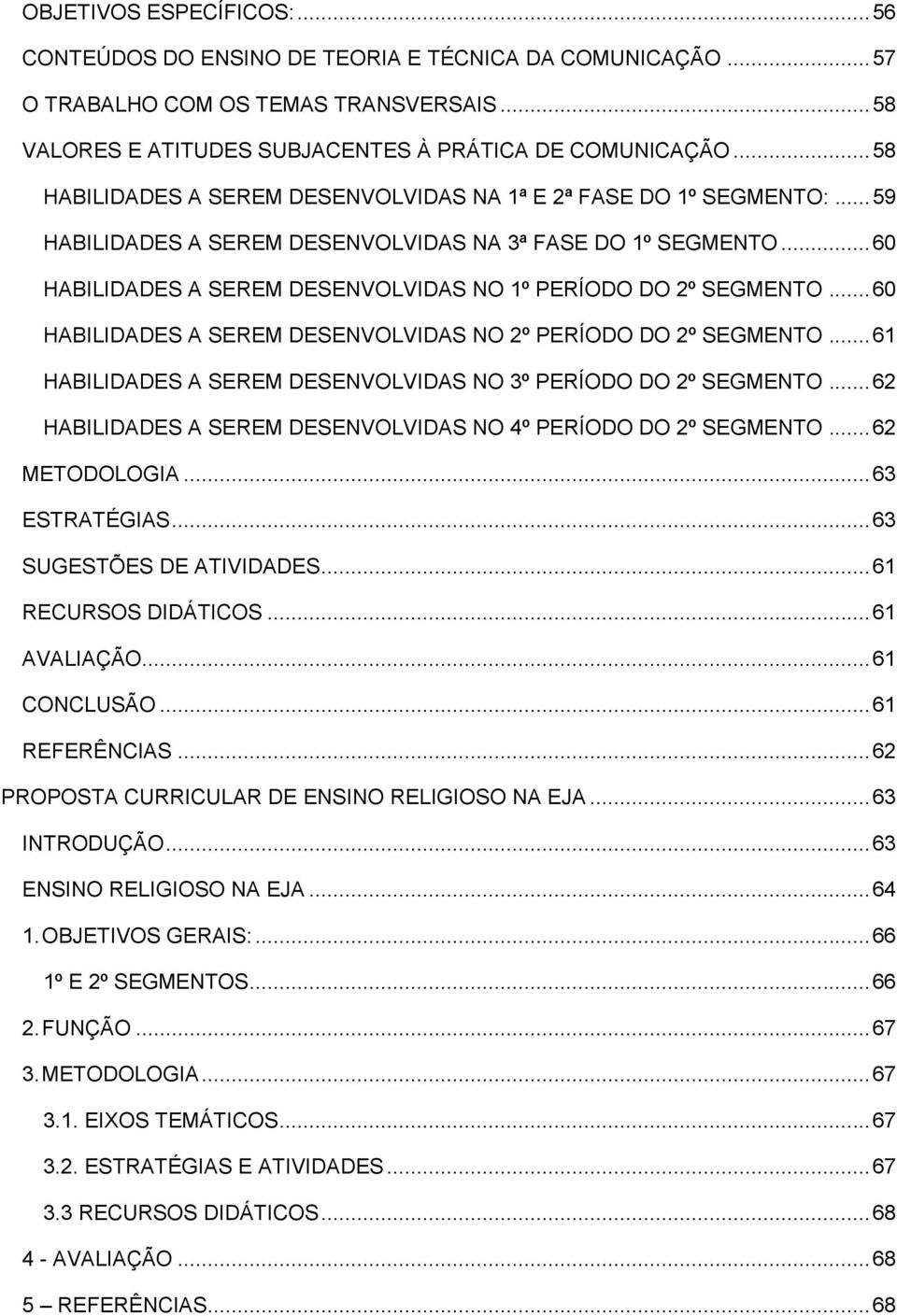 .. 60 HABILIDADES A SEREM DESENVOLVIDAS NO 1º PERÍODO DO 2º SEGMENTO... 60 HABILIDADES A SEREM DESENVOLVIDAS NO 2º PERÍODO DO 2º SEGMENTO.