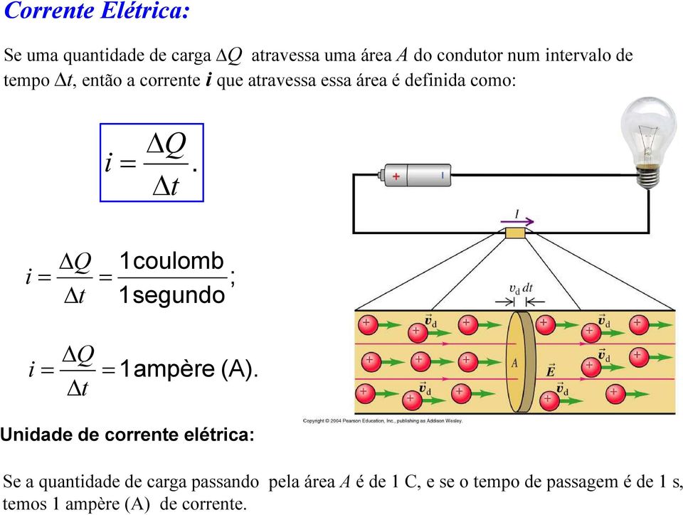 Q = t = 1coulomb 1segundo ; = Q t =1ampère (A).